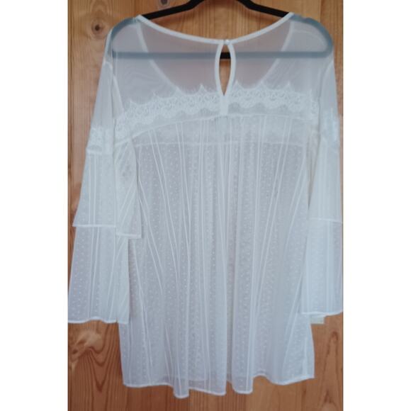 Cato Sheer Mesh Lacy Blouse Women's Large Cream Color Tiered Sleeves Boho Fairy - Picture 4 of 8